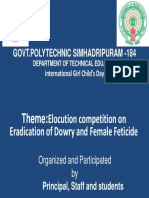 Theme: Elocution Competition On Eradication of Dowry and Female Feticide