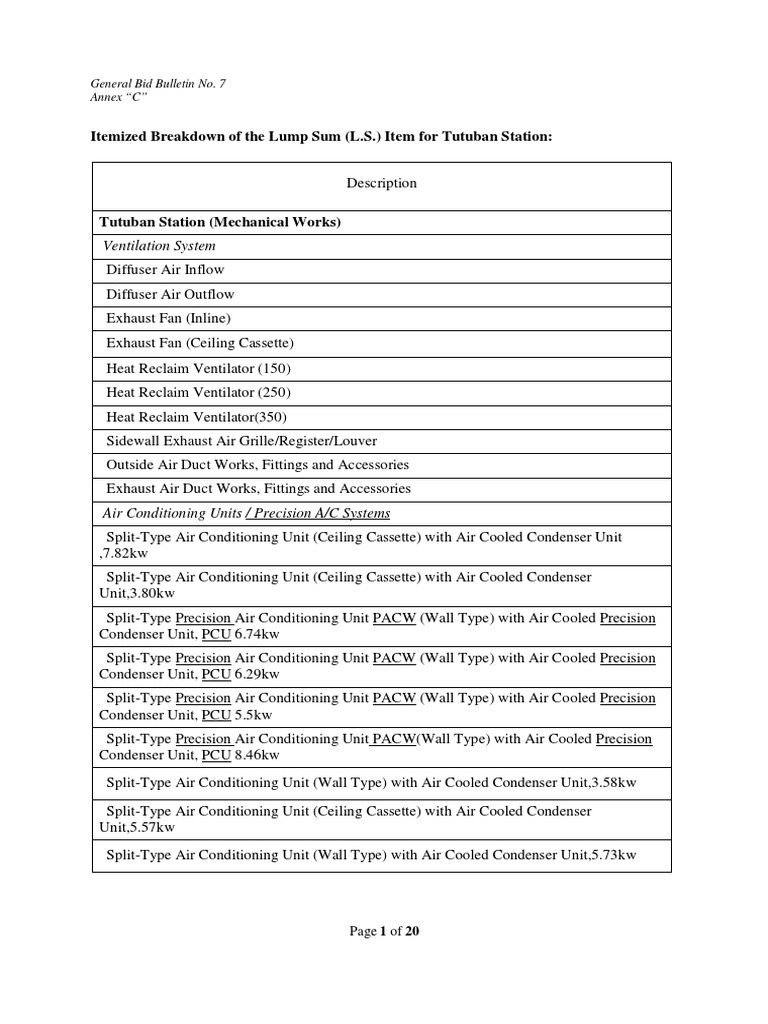 Itemized Mechanical Works Bid Breakdown | PDF | Air Conditioning | Duct ...