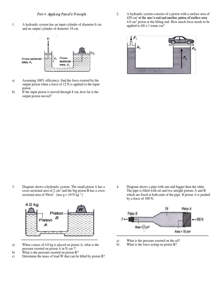 Hydraulic Systems: Force and Pressure Calculations | PDF | Piston ...