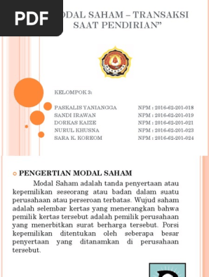 Modal Saham Transaksi Saat Pendirian