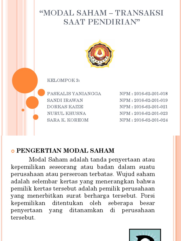 Modal Saham Transaksi Saat Pendirian
