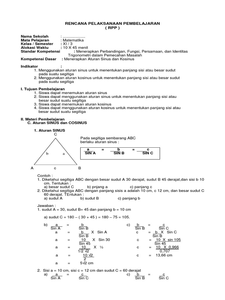 Contoh Soal Aturan Sinus Dan Cosinus Pada Segitiga - Contoh Soal Terbaru