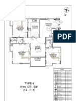 Type 4 Area 1271 SQFT (F2 - F11) : Drawing 400X373 Kitchen 230X373 Bed Room 306X373