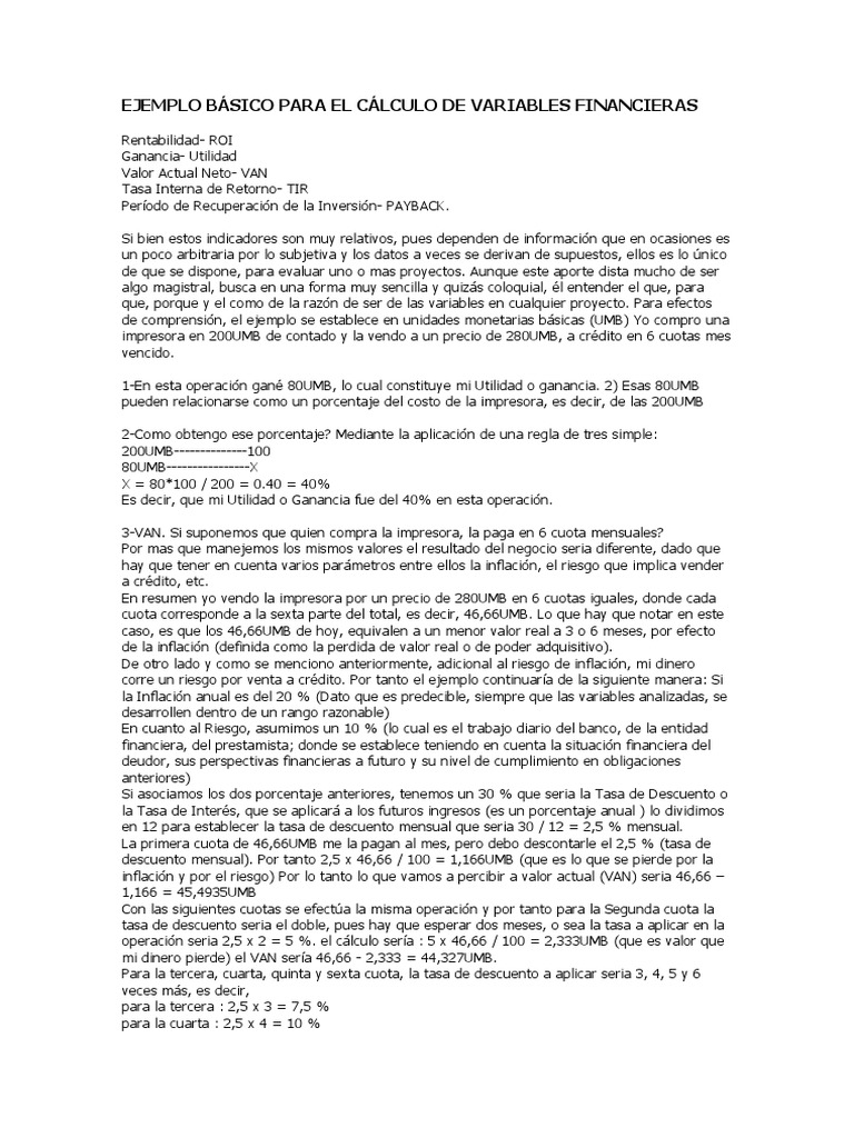 Ejemplo de Cálculo de Variables Financieras | PDF | Inflación | Precios