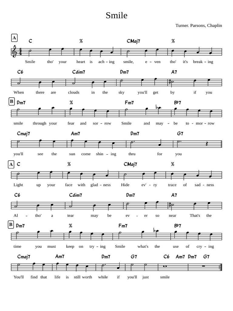 Smile Charlie Chaplin Lead Sheet Nature