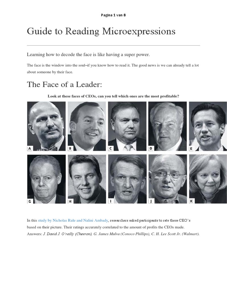 Guide To Reading Microexpressions | PDF | Facial Expression ...