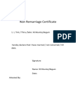 Non Remarriage Certificate: 1. I, TMT./ Thiru /selvi. M.Mumtaj Begum