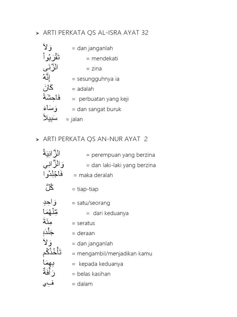 Surat Al Isra Ayat 32 Dan Artinya Perkata