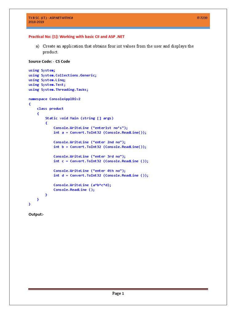AWP Practical 1-1 | PDF | C Sharp (Programming Language) | Notation