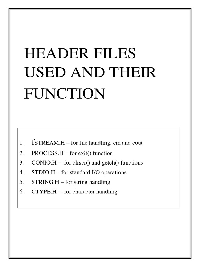 Header Files Used and Their PDF