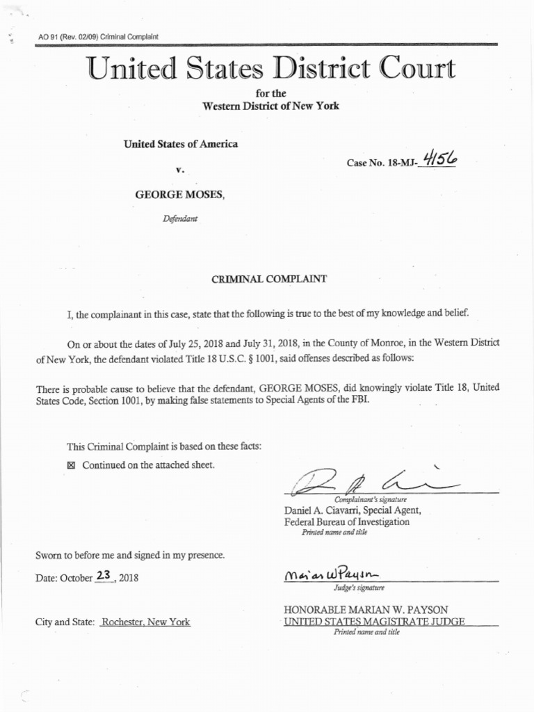 George Moses Federal Complaint | PDF | Special Agent | Federal Bureau ...