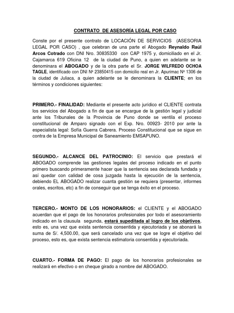 Contrato de Asesoría Legal Por Caso | Ley Pública | Virtud