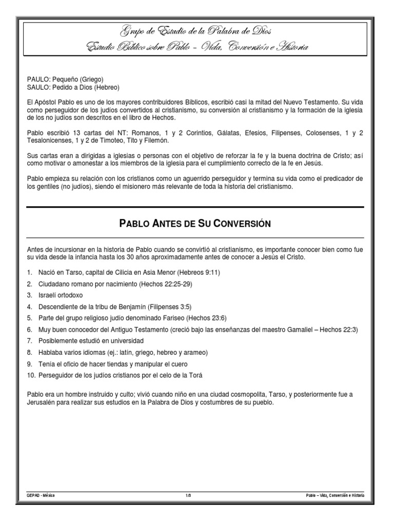 Pablo: Vida antes de su conversión | PDF | Pablo el apóstol | Jesús