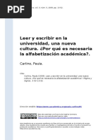 Carlino, Paula (2009). Leer y Escribir en La Universidad, Una Nueva Cultura. Por Que Es Necesaria La Alfabetizacion Academicao
