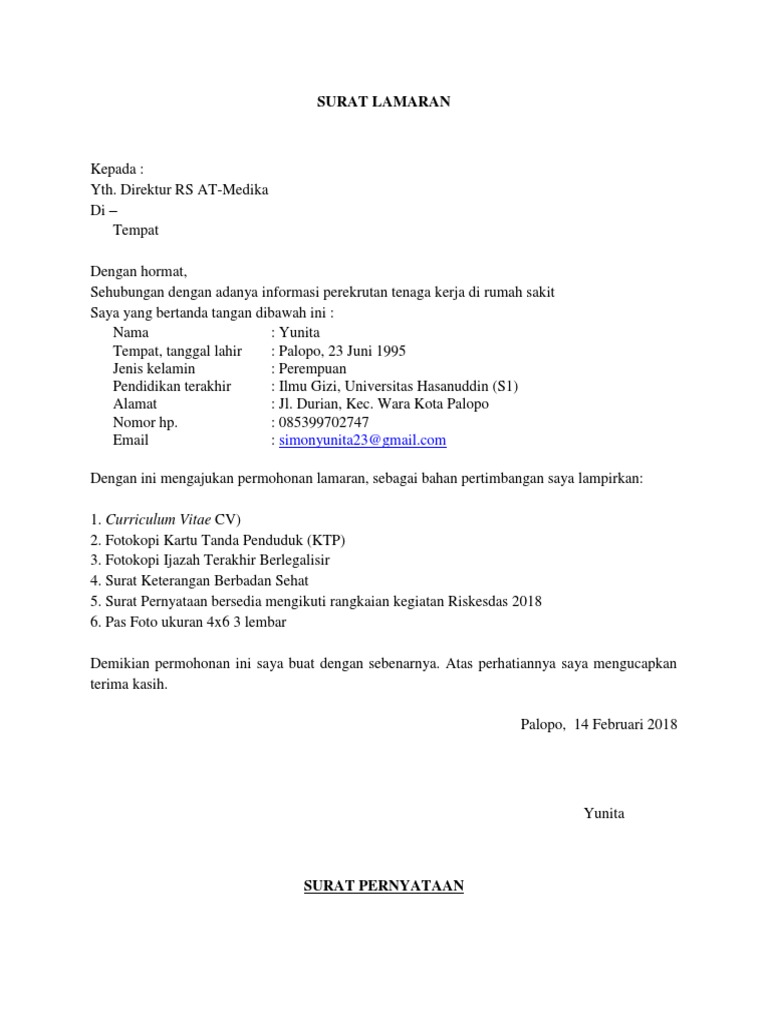 Contoh Surat Lamaran