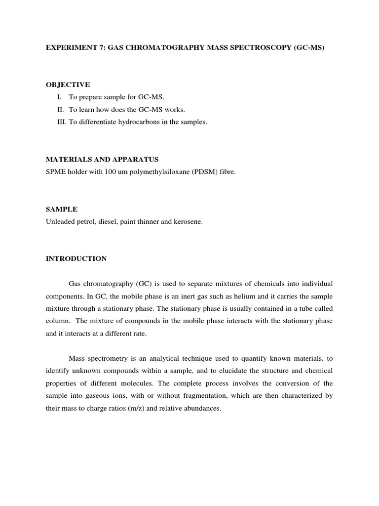 Lab GCMS | PDF | Gas Chromatography | Gas Chromatography–Mass Spectrometry