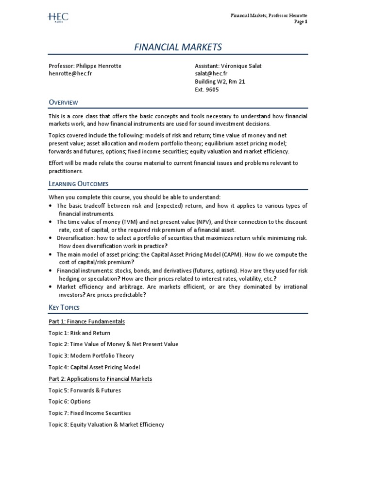 financial-markets-syllabus-pdf-pdf-capital-asset-pricing-model