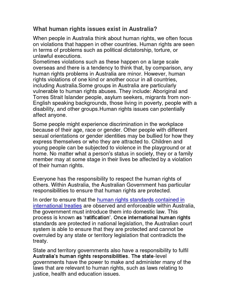 Human Rights Issues in Australia | PDF