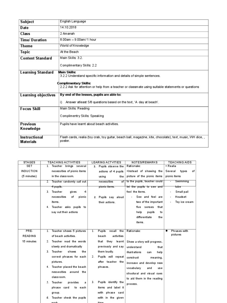 Grade R Lesson Plan: At the Beach | PDF | Teachers | Phrase
