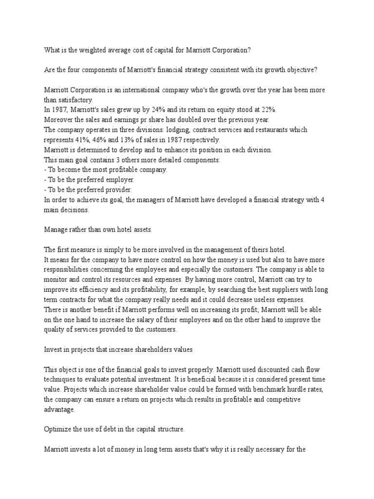 Marriott's Weighted Average Cost of Capital | PDF | Cost Of Capital ...