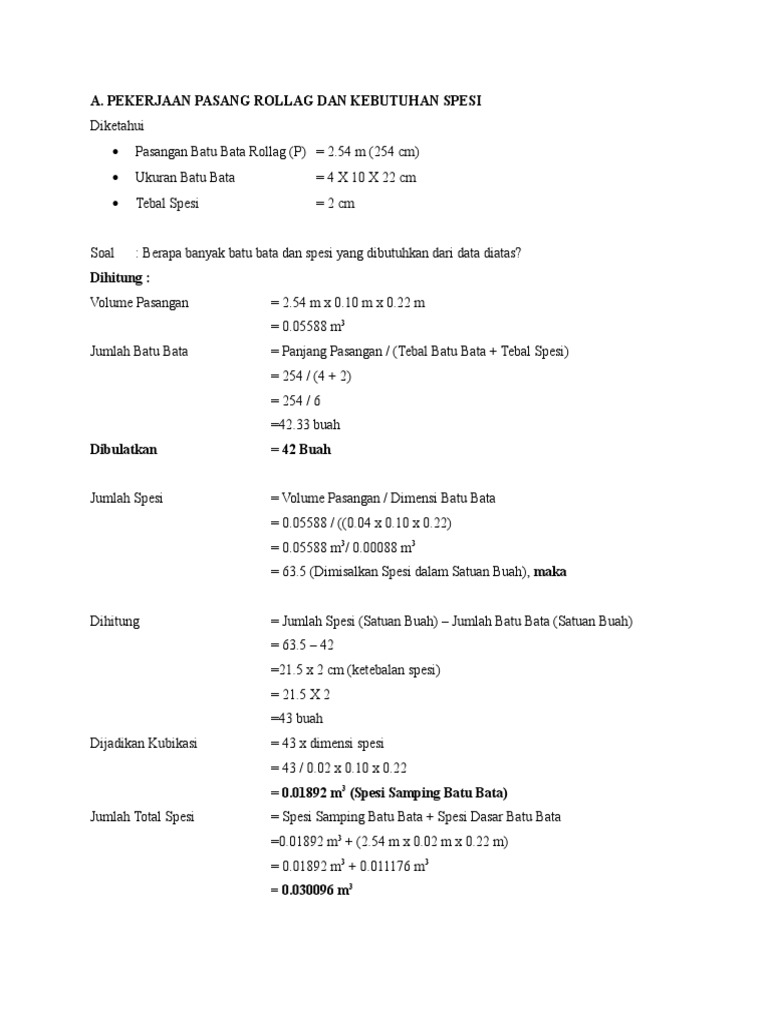 Cara Menghitung Volume Pondasi Rollag Bata Cara