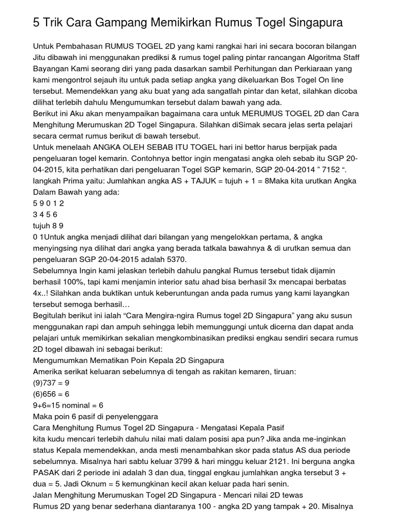 5 Trik Cara Gampang Memikirkan Rumus Togel Singapura