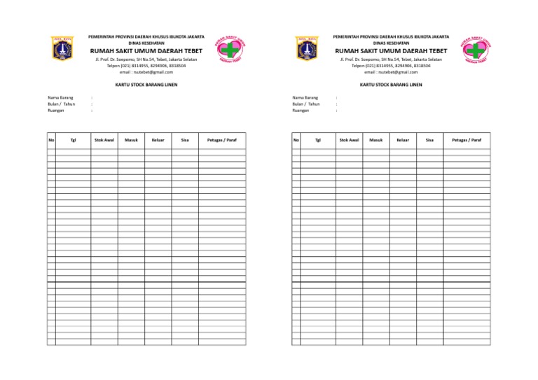 Kartu Stok Barang Linen