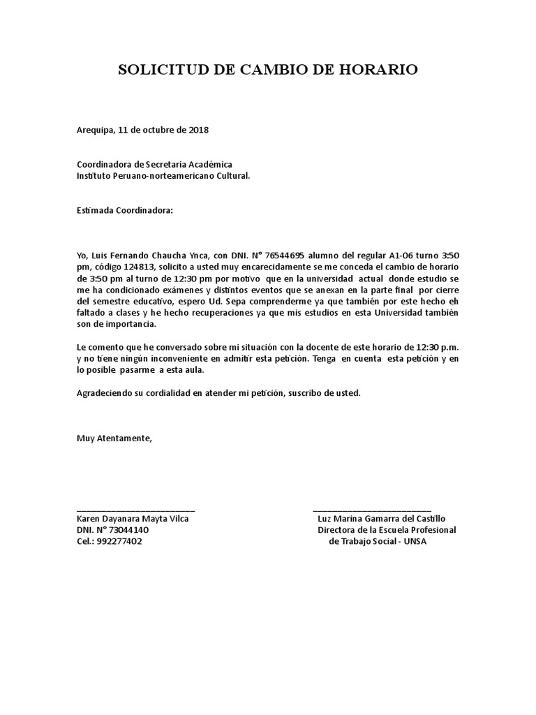 Solicitud Cambio de Horario