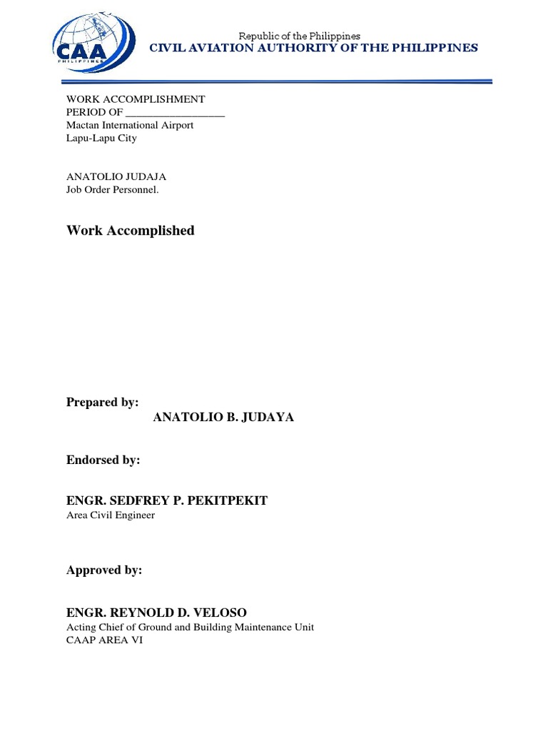 CAAP Work Accomplishment Report | PDF