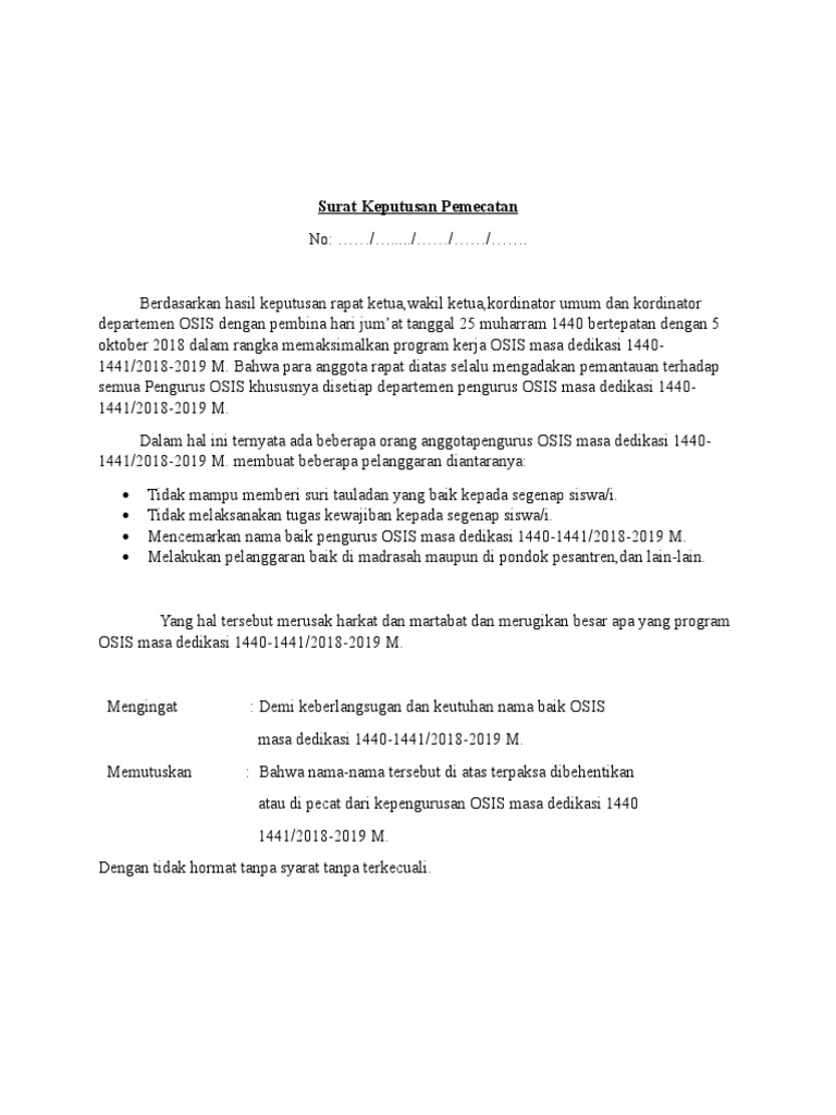 Pemecatan Anggota OSIS 2018-2019 | PDF