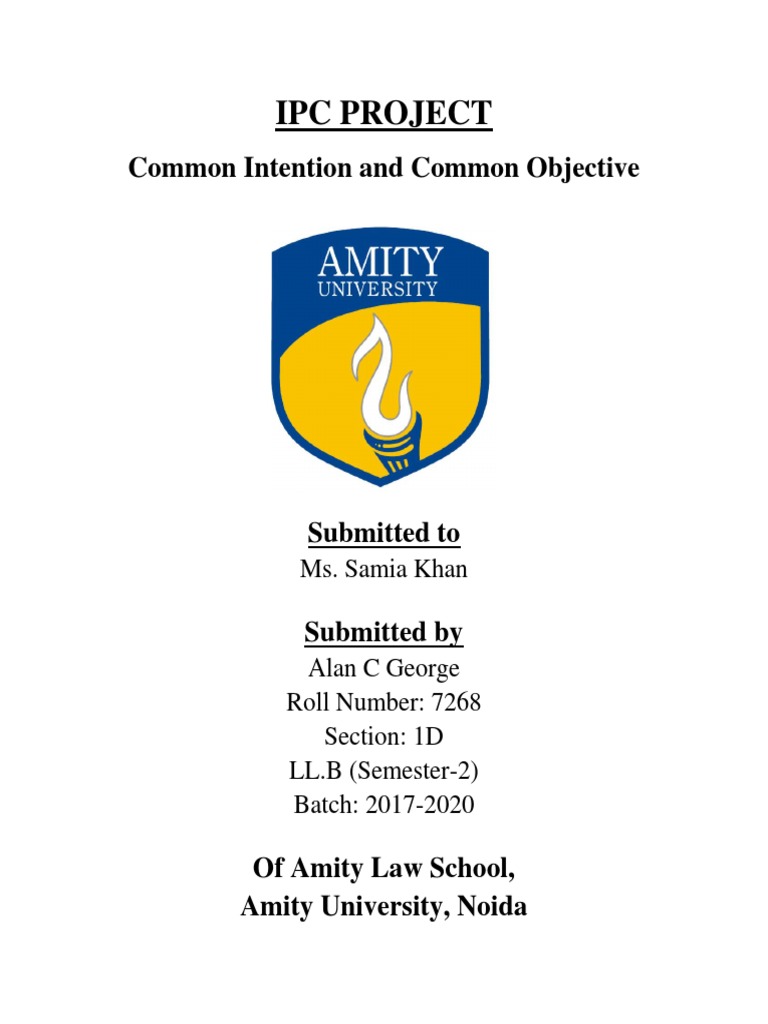 Ipc Project Common Intention and Common Objective PDF Mens Rea