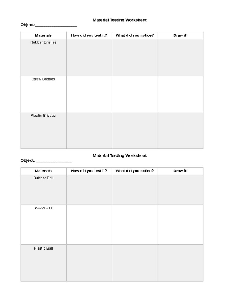 Material Testing Worksheet Template | PDF