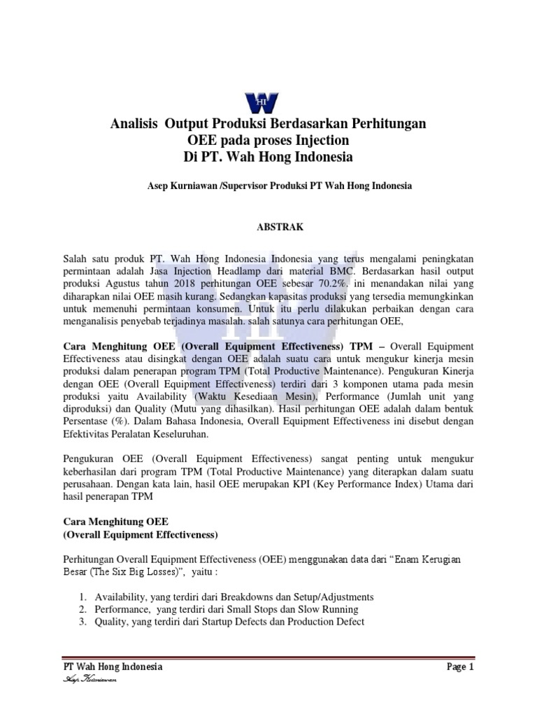Analisis OEE di PT Wah Hong Indonesia | PDF | Bisnis | Teknologi & Rekayasa
