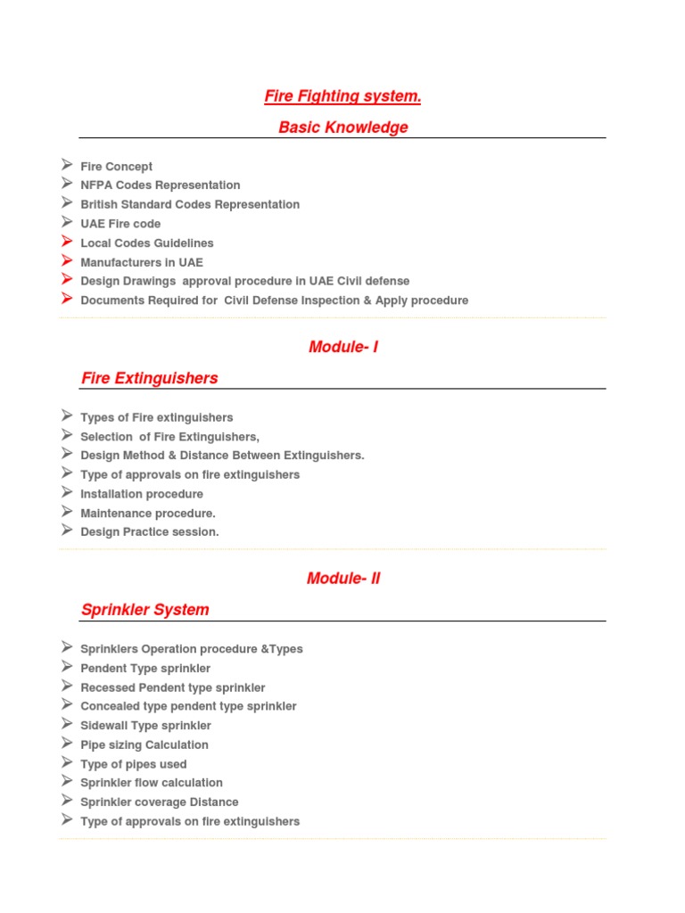 Fire Fighting Course Outline NW PDF Fire Sprinkler System Manufactured Goods