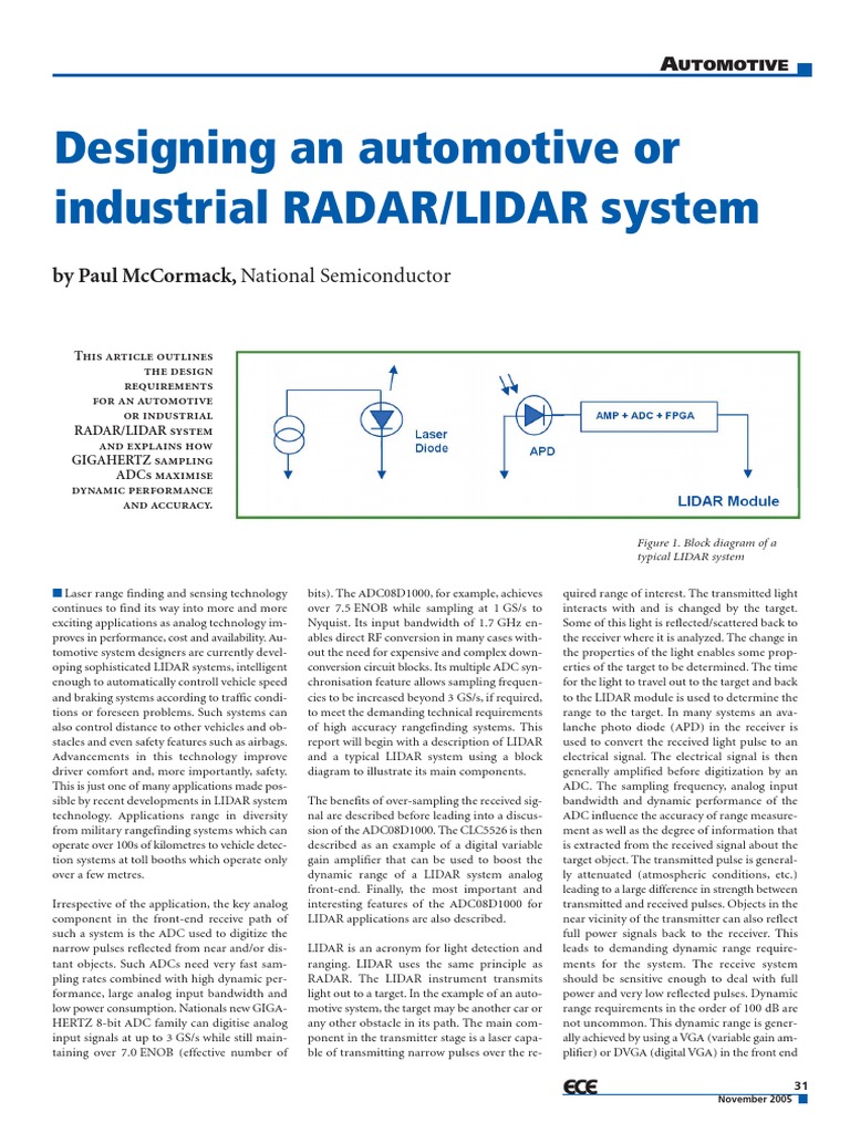 Design of LiDAR System PDF | PDF | Analog To Digital Converter | Lidar