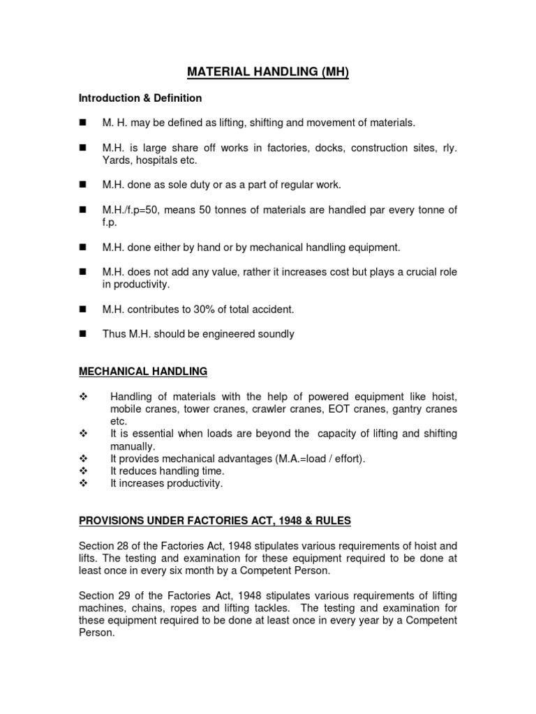 Material Handling Safety Guidelines | PDF | Crane (Machine) | Switch
