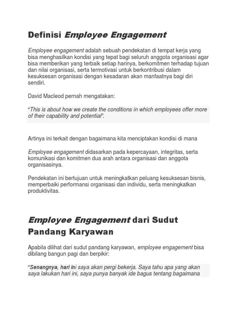 Definisi dan Pentingnya Employee Engagement | PDF