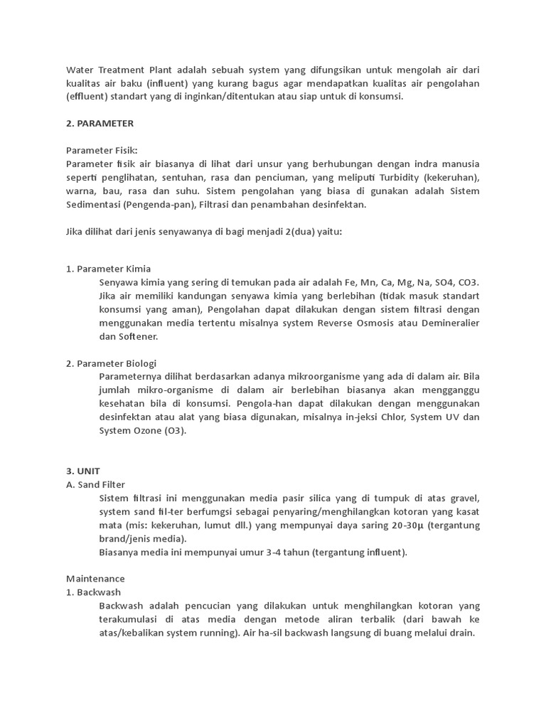 Cara Kerja Water Treatment Plant | PDF | Griya & Taman | Teknologi ...