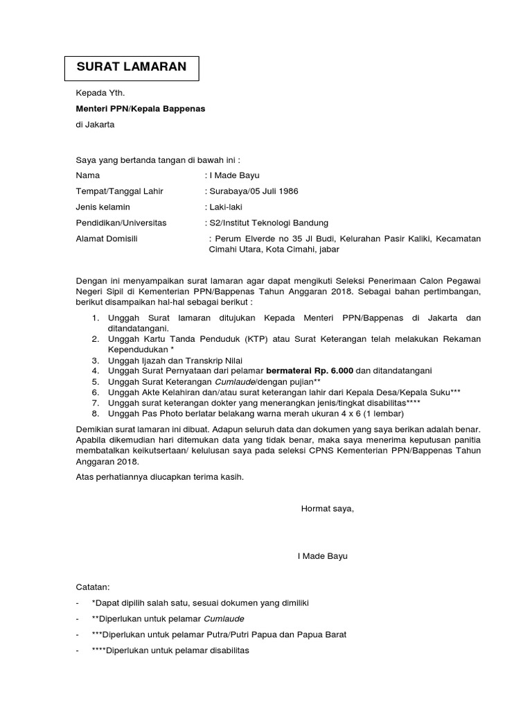 Surat Lamaran Bappenas
