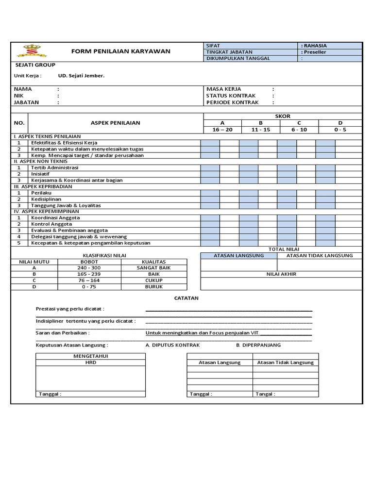 Form Penilaian Karyawan