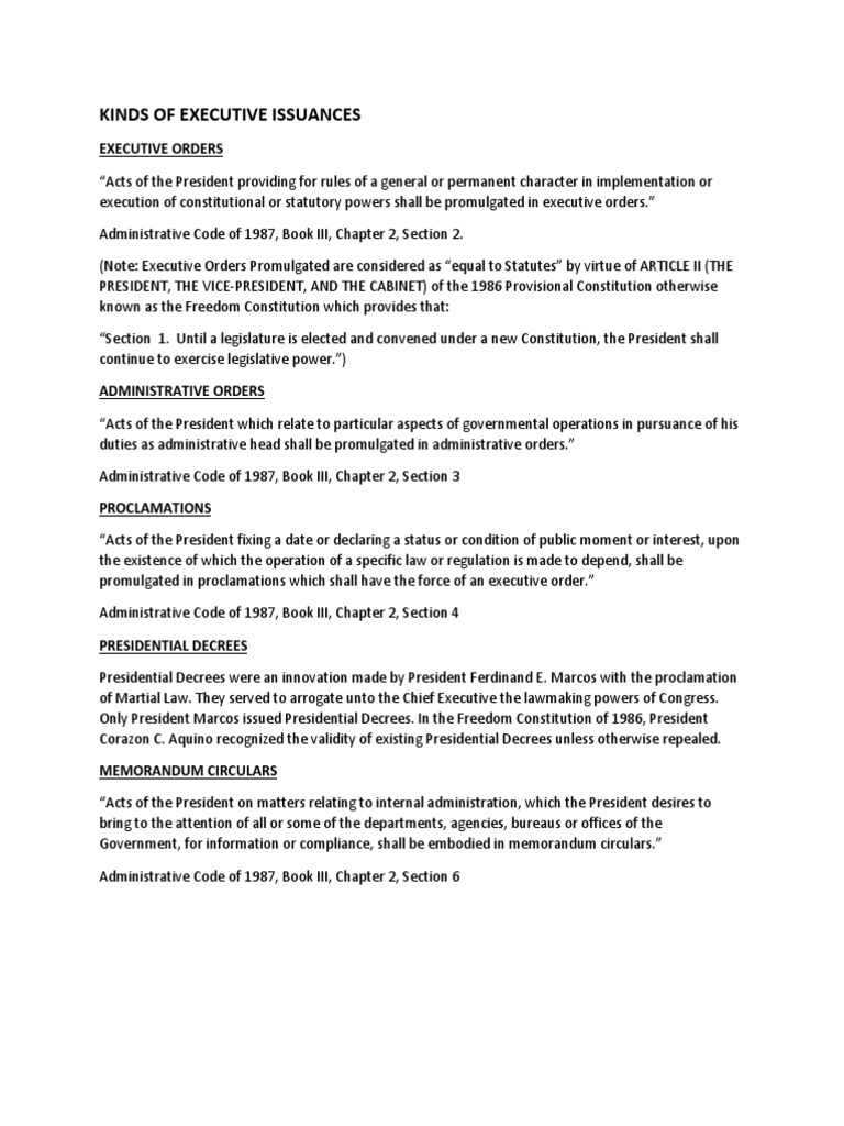 Types of Executive Issuances in the Philippines | PDF | Politics
