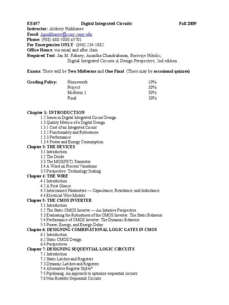 Apinkhasovccny Cuny.edu Digital Integrated Circuits A Design