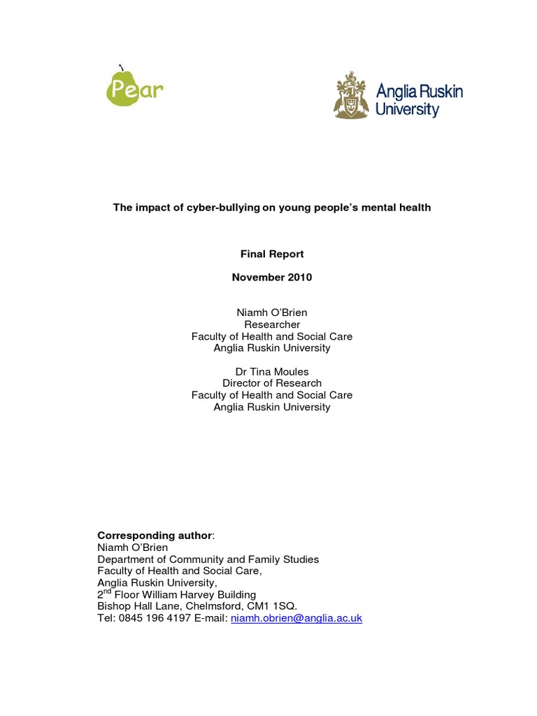 The Impact of Cyber-Bullying On Young People's Mental Health | PDF ...