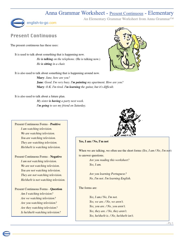 Present Continuous Elementary PDF | PDF | Behavior Modification ...