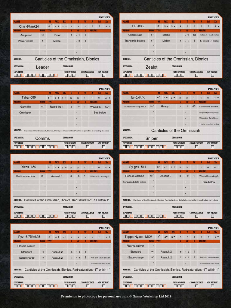 Kill Team Blank Datacards Fillable | Personal Weapons | Rifle