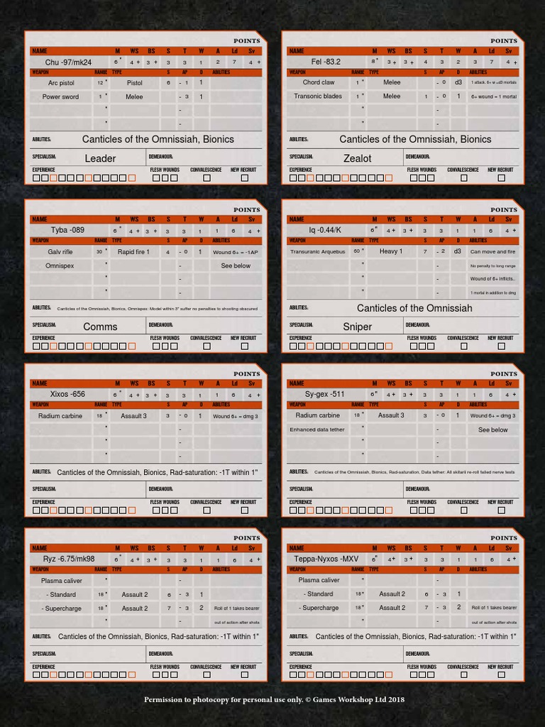 Kill Team Blank Datacards Fillable PDF Personal Weapons Rifle