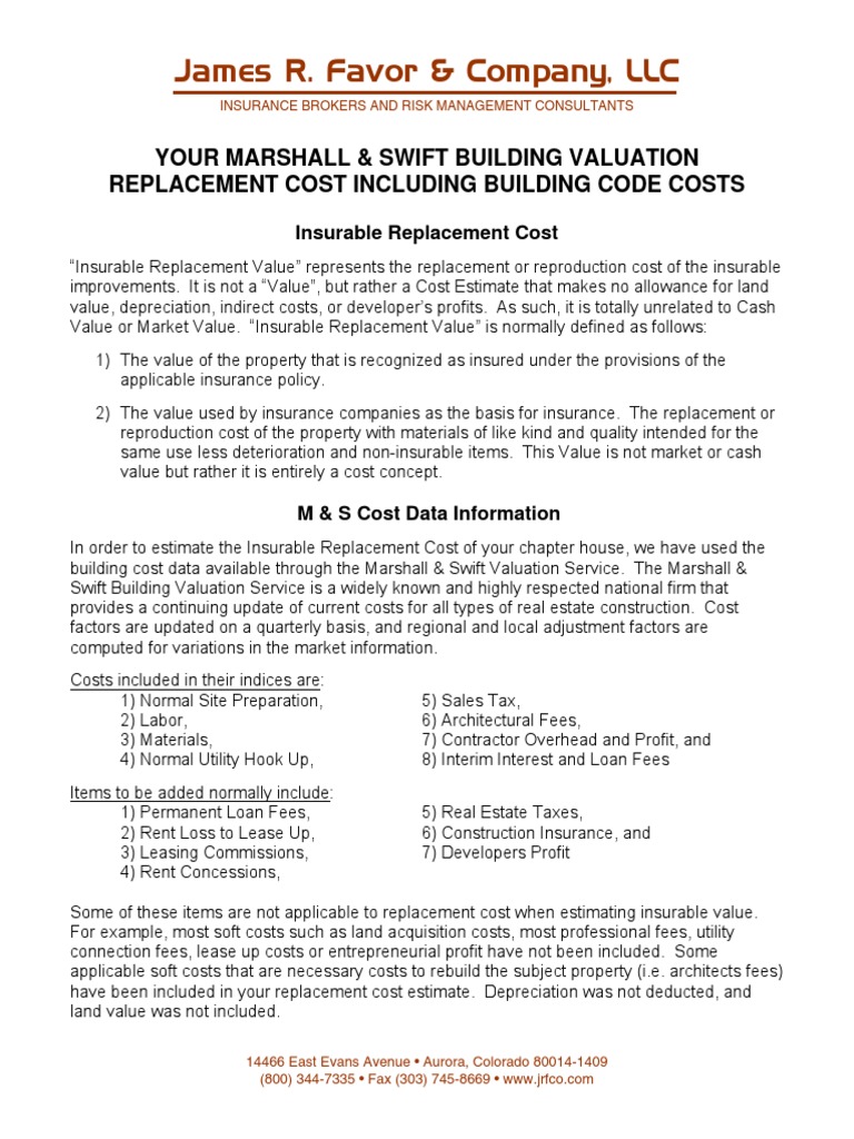 Marshall & Swift Brochure PDF Real Estate Appraisal Underwriting