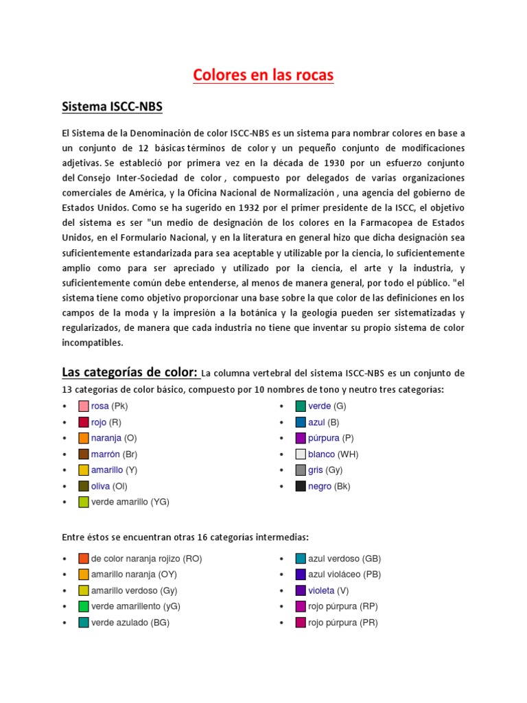 Colores en Las Rocas - Sistema ISCC-NBS | PDF | Color | Amarillo