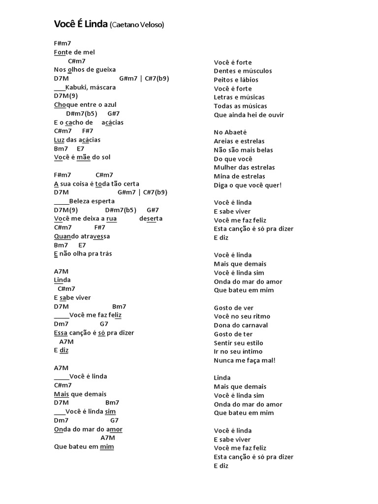 Você é Linda - Letra Cifra | PDF | Entretenimento (geral)
