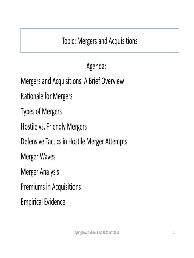 11 - FINS3625S2Yr2018Wk11MA PDF | PDF | Takeover | Mergers And Acquisitions